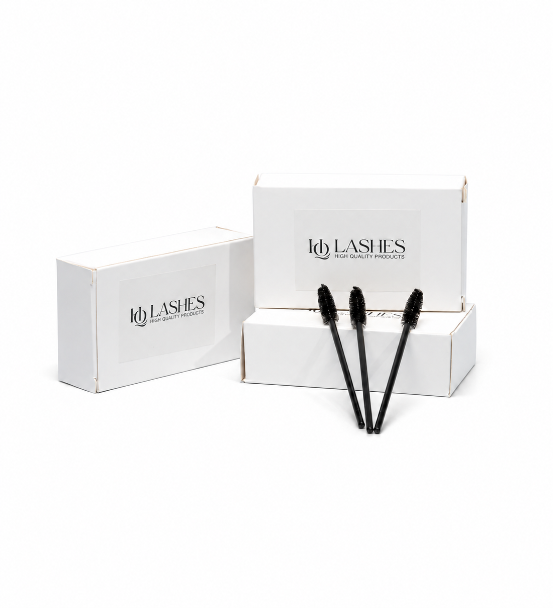 Periuțe mascara de unică folosință pentru extensii de gene, HQ Lashes – cutii și periuțe